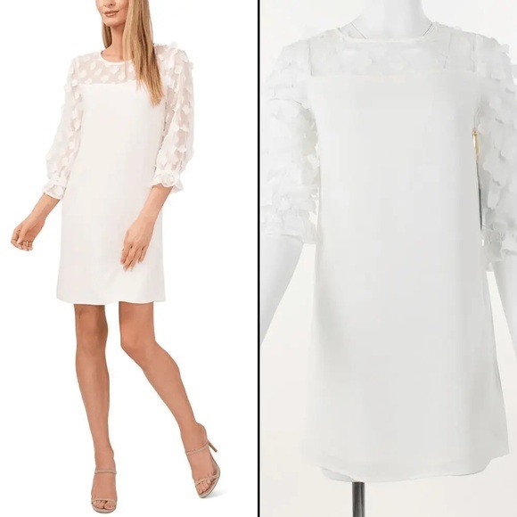 CeCe Long Sleeve Mixed Media Clover Clip Dress - Picture 2 of 6